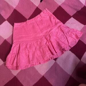 2000s ruffled hot pink mini linen skirt